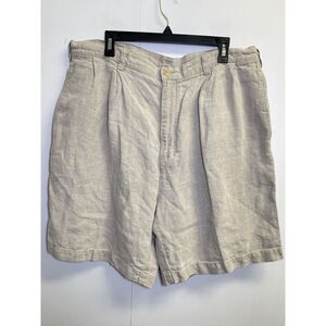 VINTAGE Nautica‎ Shorts Mens Size 38 Stonewash Linen Pleated 9 Inch Inseam